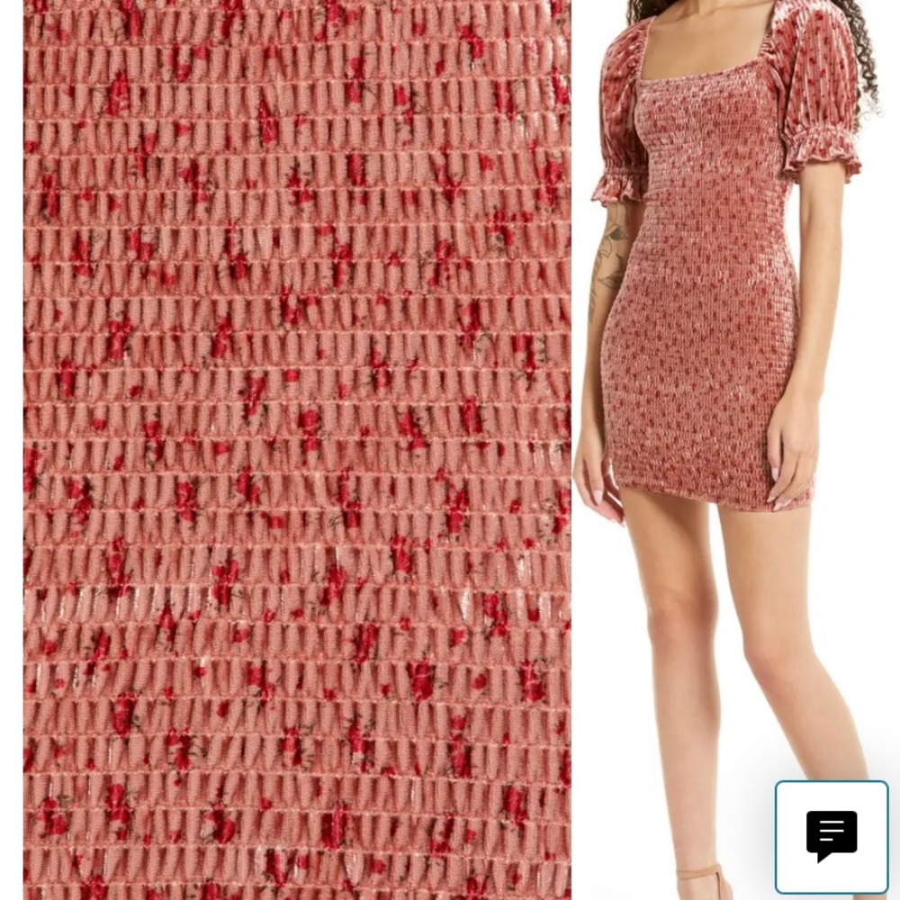 Fleur-Ever Smocked Velvet Minidress M
